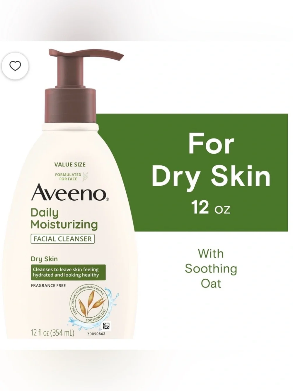 Aveeno Daily Moisturizing Facial Cleanser for dry Skin, Soothing Oat Face Wash